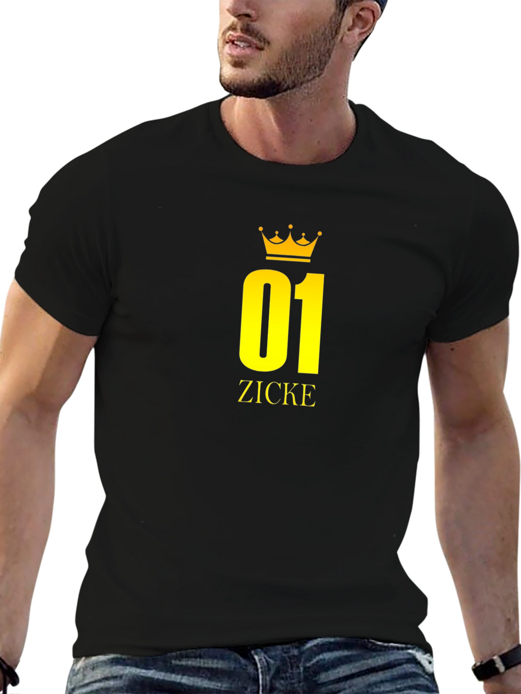 Black T-Shirt with Golden 01 ZICKE Crown Design