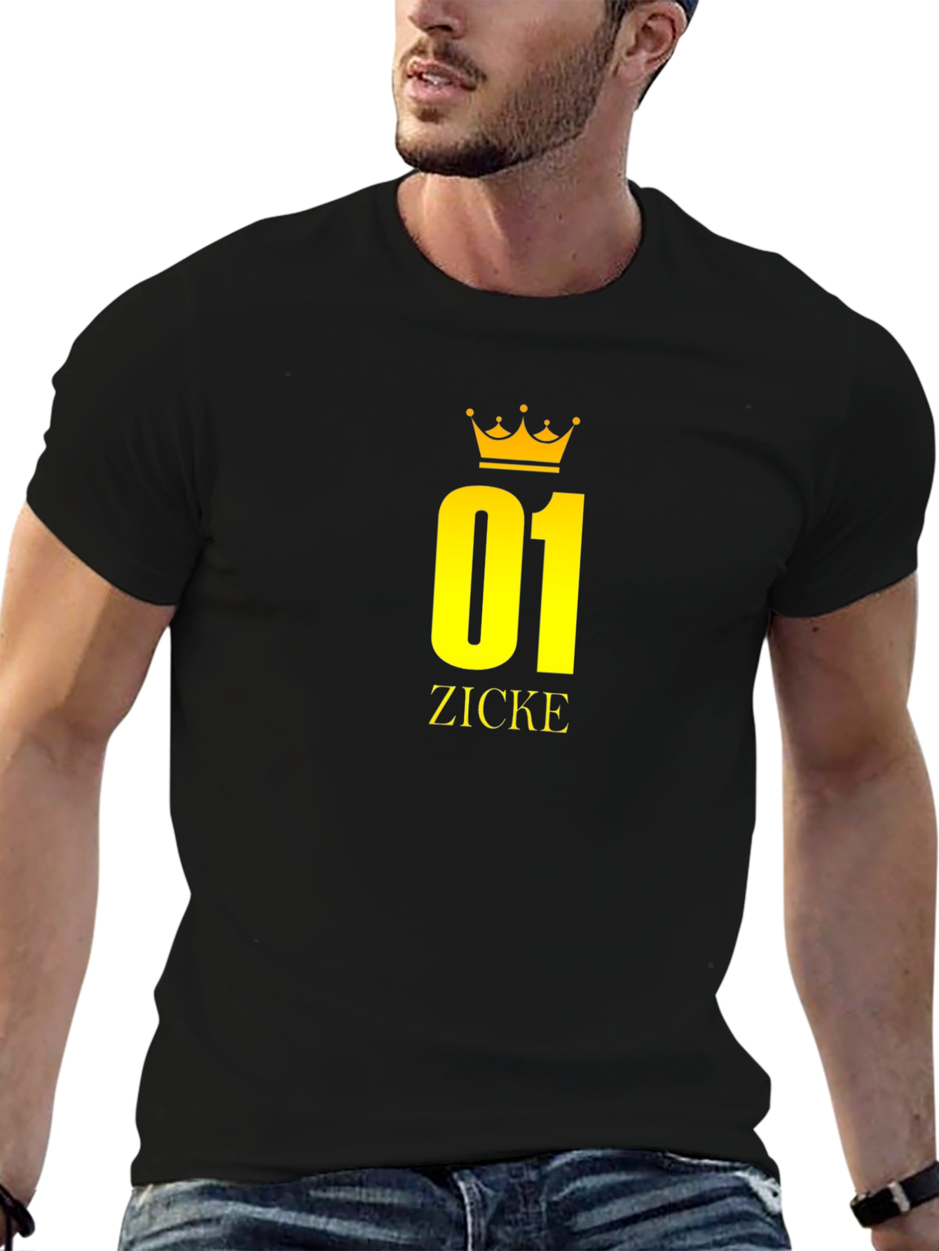 Black T-Shirt with Golden 01 ZICKE Crown Design