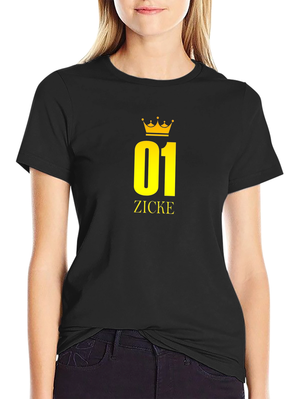 Black T-Shirt with Golden 01 ZICKE Crown Design
