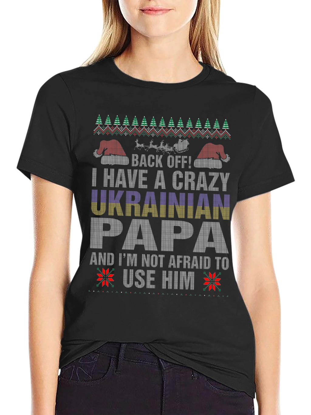 Crazy Ukrainian Papa Ugly Christmas Sweater T-Shirt