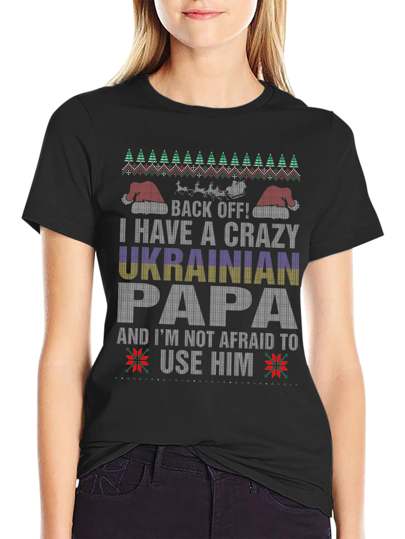 Crazy Ukrainian Papa Ugly Christmas Sweater T-Shirt