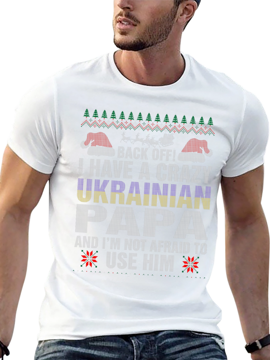 Crazy Ukrainian Papa Ugly Christmas Sweater T-Shirt