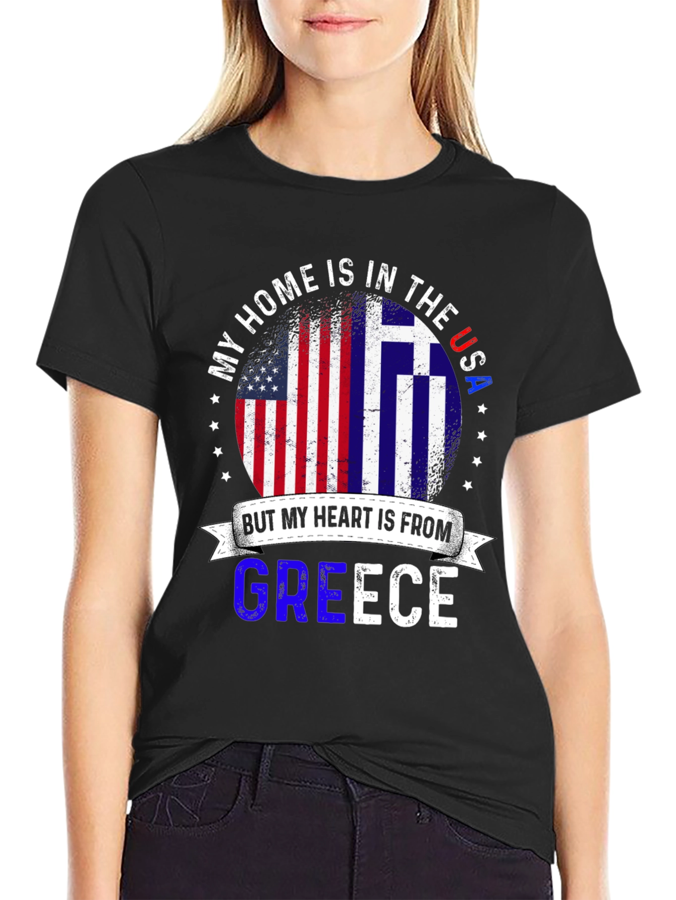 USA Greece Pride T-Shirt - Home in USA Heart in Greece