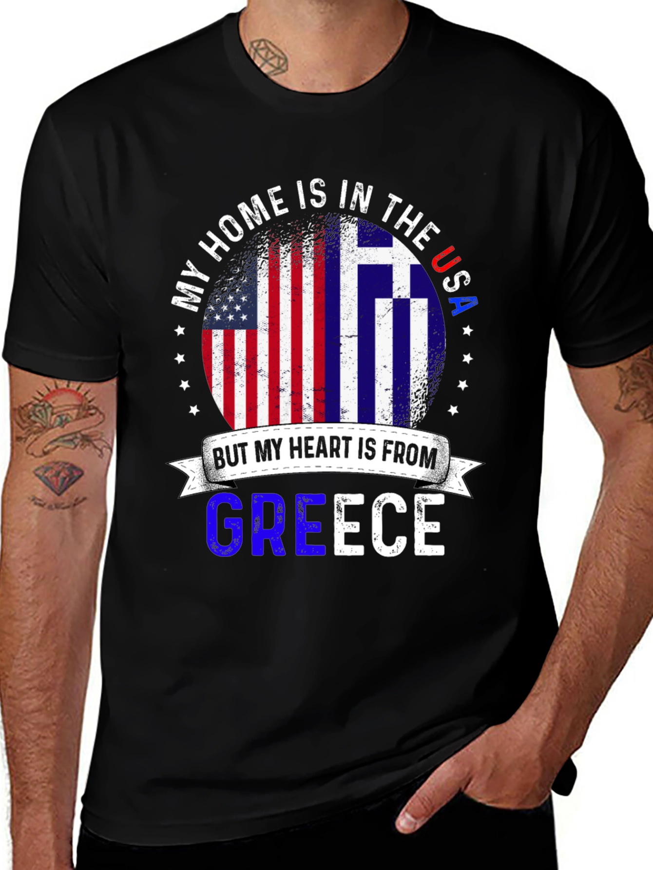USA Greece Pride T-Shirt - Home in USA Heart in Greece