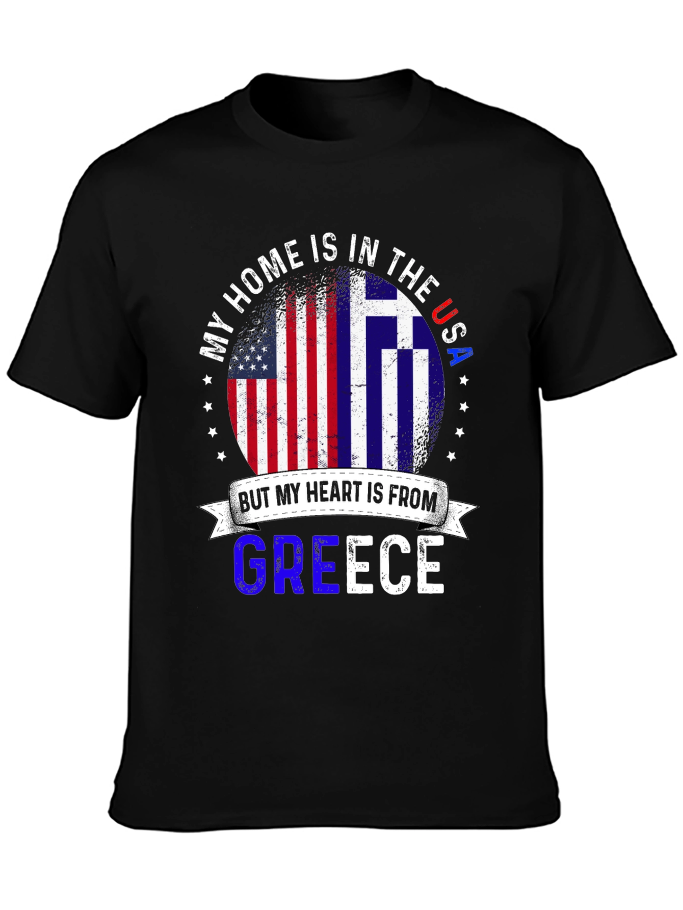 USA Greece Pride T-Shirt - Home in USA Heart in Greece