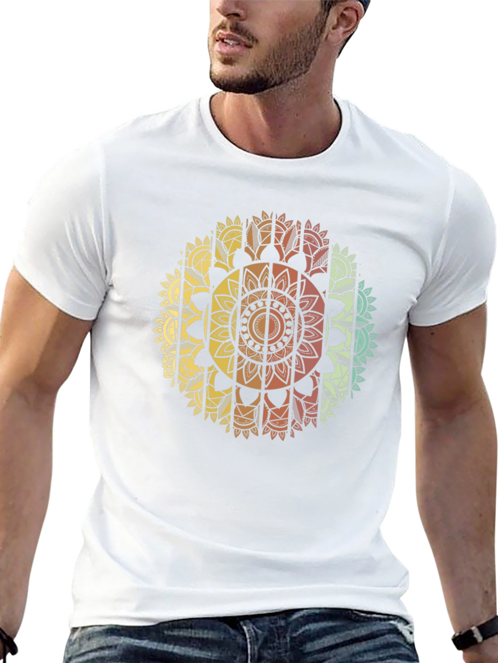 Mandala Print Mens Black T-Shirt