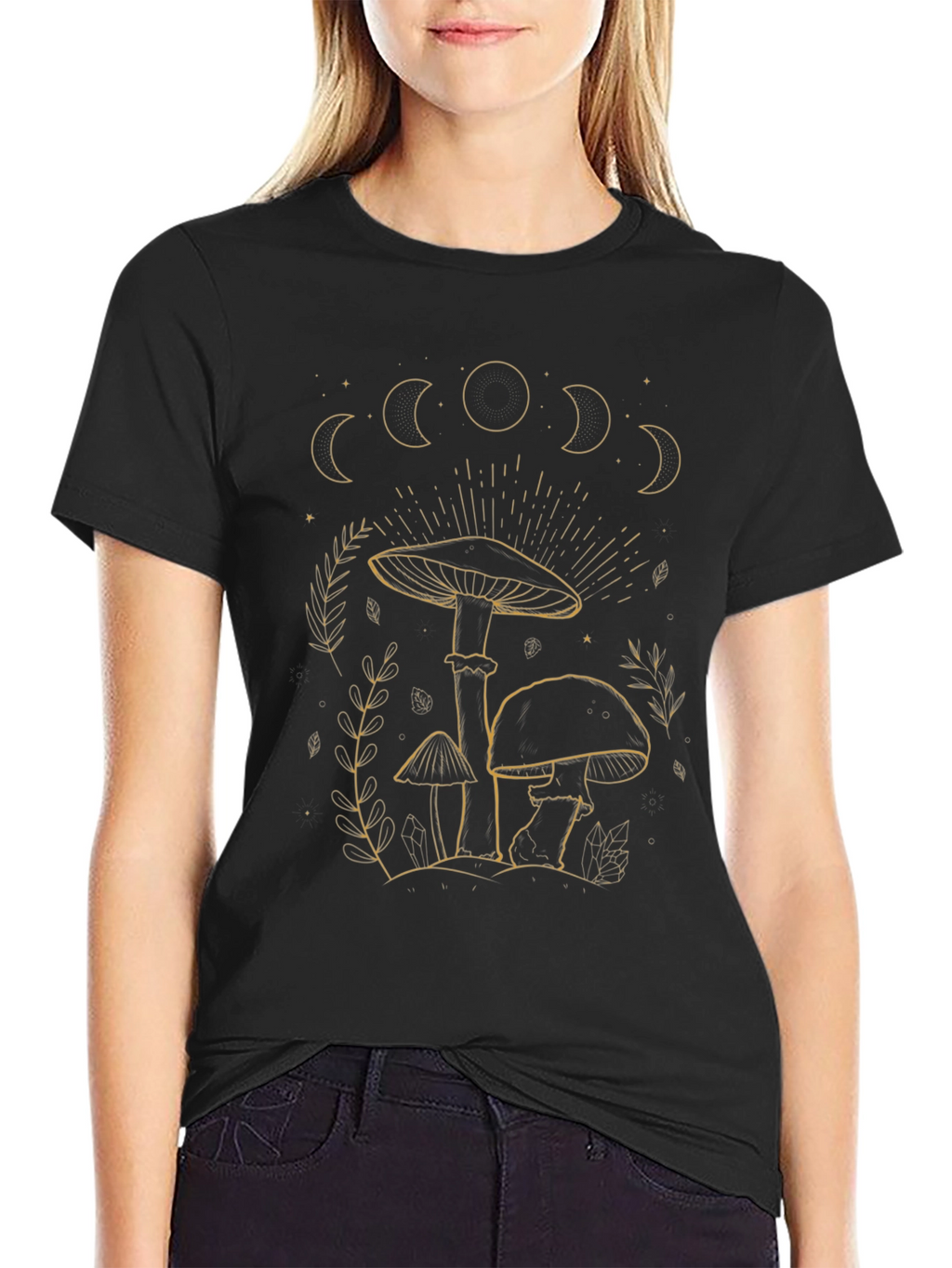 Mushroom Moon Phases Graphic Tee - Black