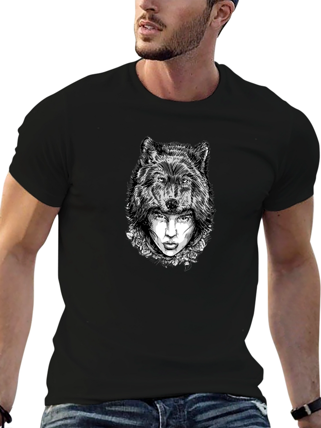 Wolf Woman Graphic Tee - Stylish Black T-Shirt