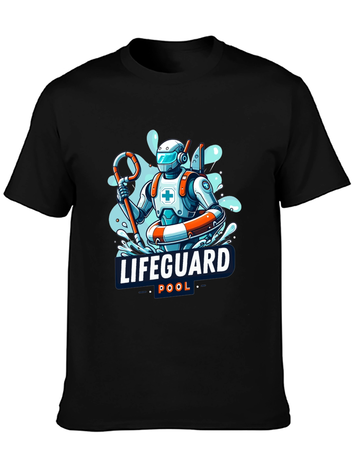 Robot Lifeguard Black T-Shirt - Cool Graphic Tee