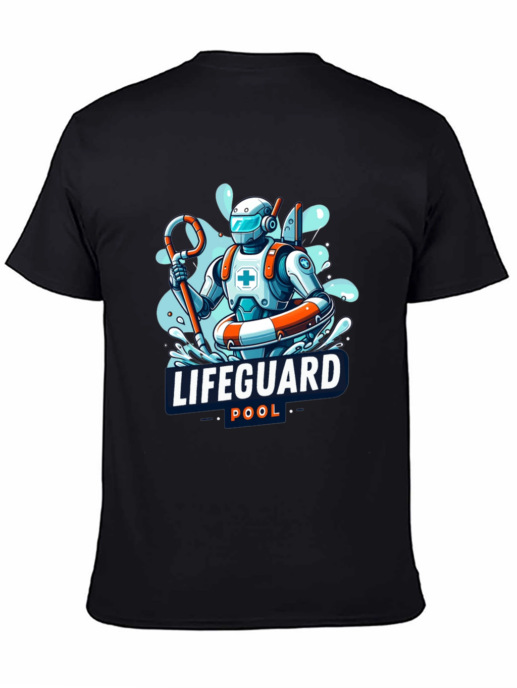 Robot Lifeguard Black T-Shirt - Cool Graphic Tee