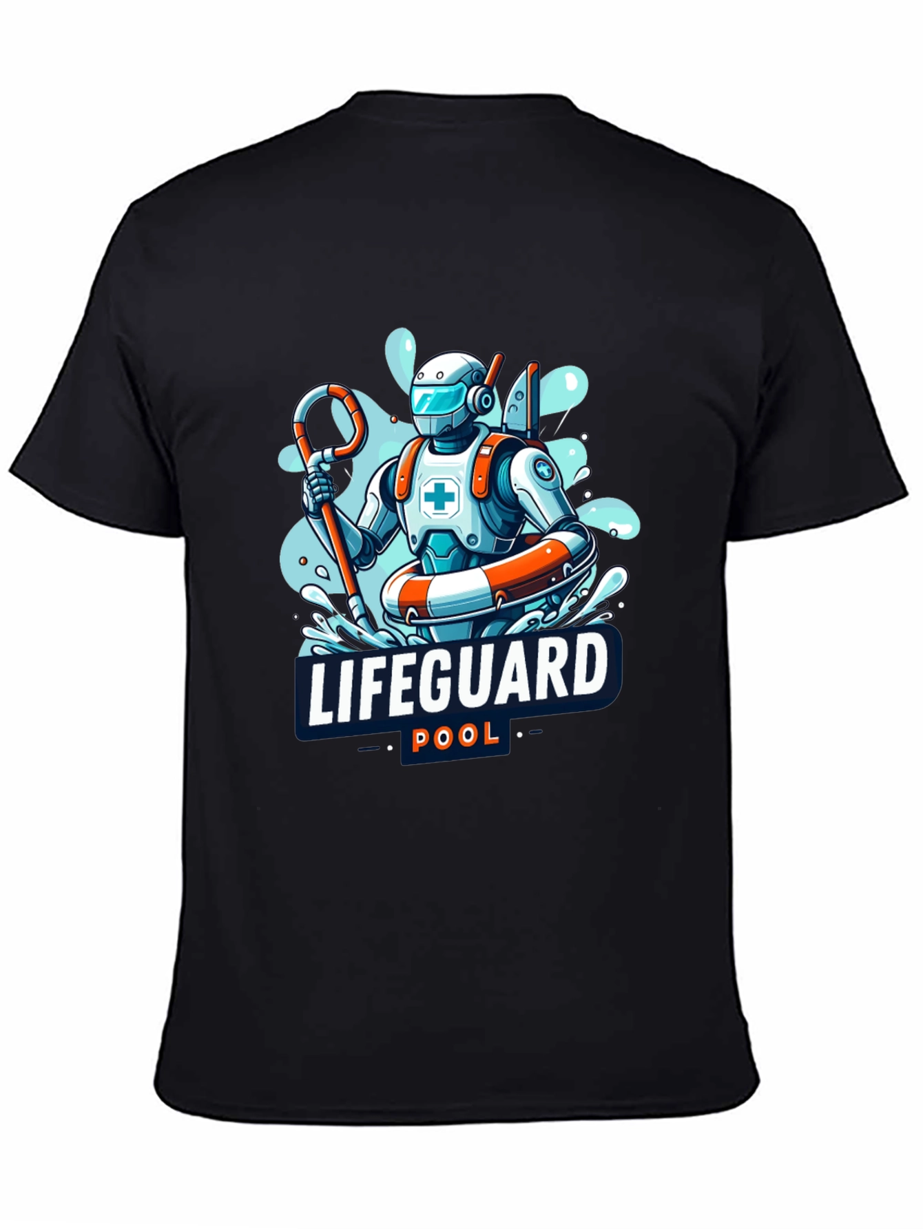 Robot Lifeguard Black T-Shirt - Cool Graphic Tee