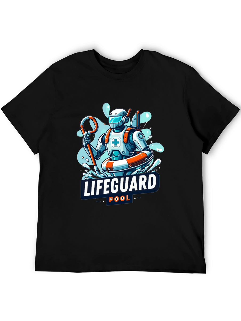 Robot Lifeguard Black T-Shirt - Cool Graphic Tee