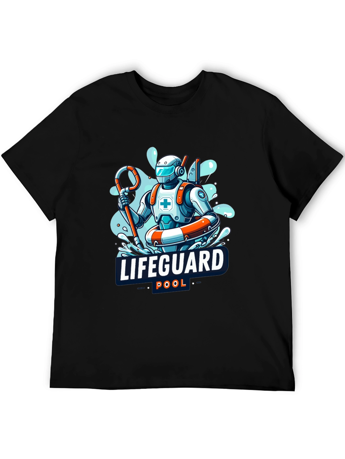 Robot Lifeguard Black T-Shirt - Cool Graphic Tee