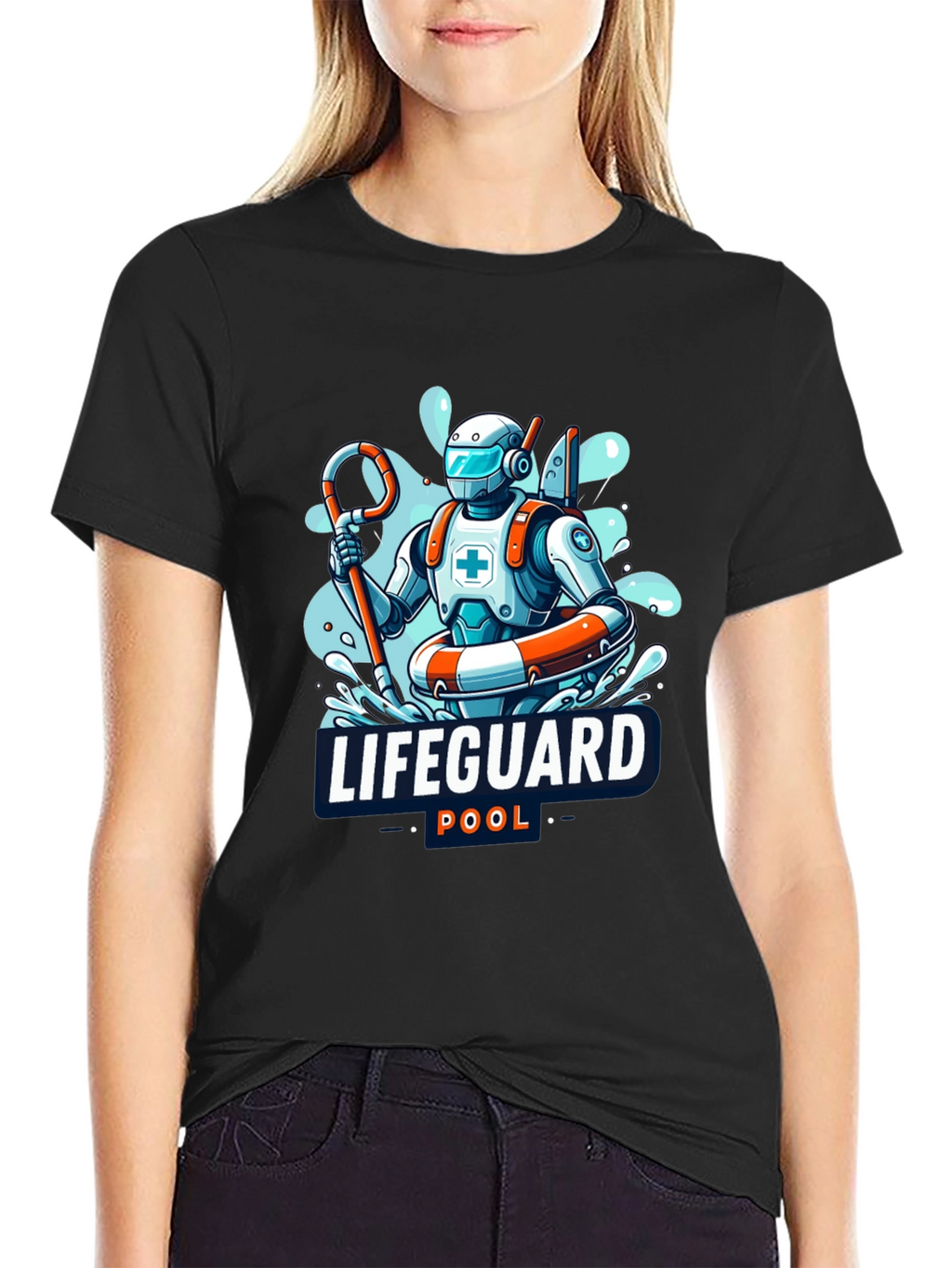 Robot Lifeguard Black T-Shirt - Cool Graphic Tee