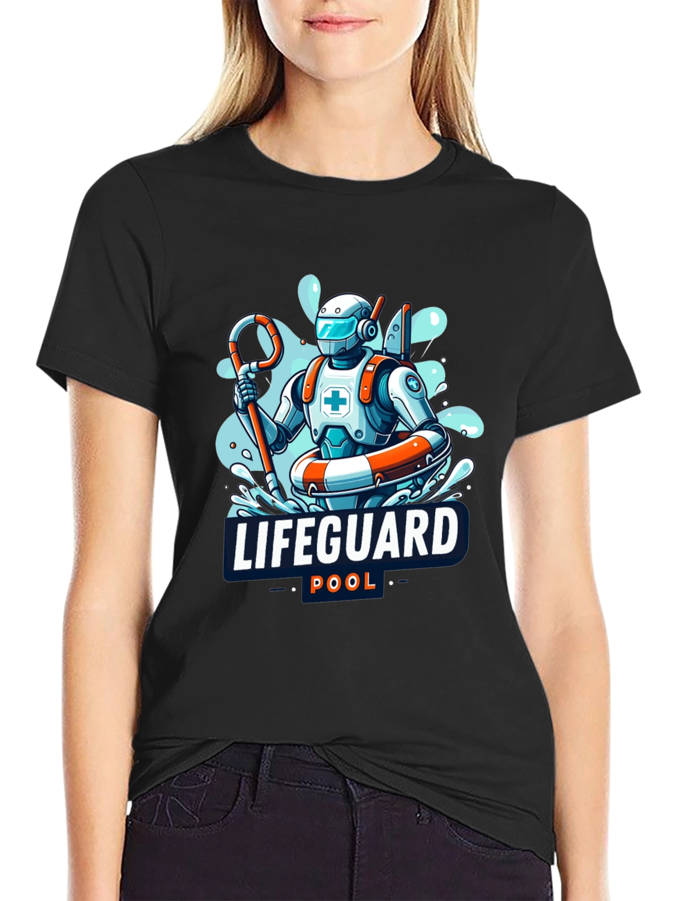 Robot Lifeguard Black T-Shirt - Cool Graphic Tee