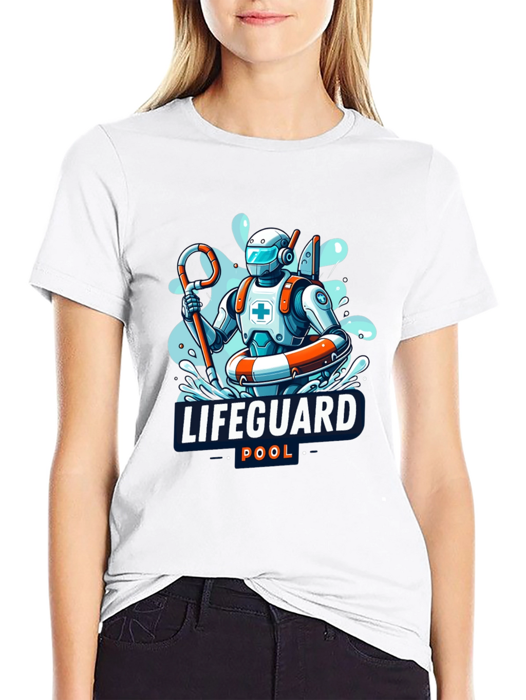 Robot Lifeguard Black T-Shirt - Cool Graphic Tee