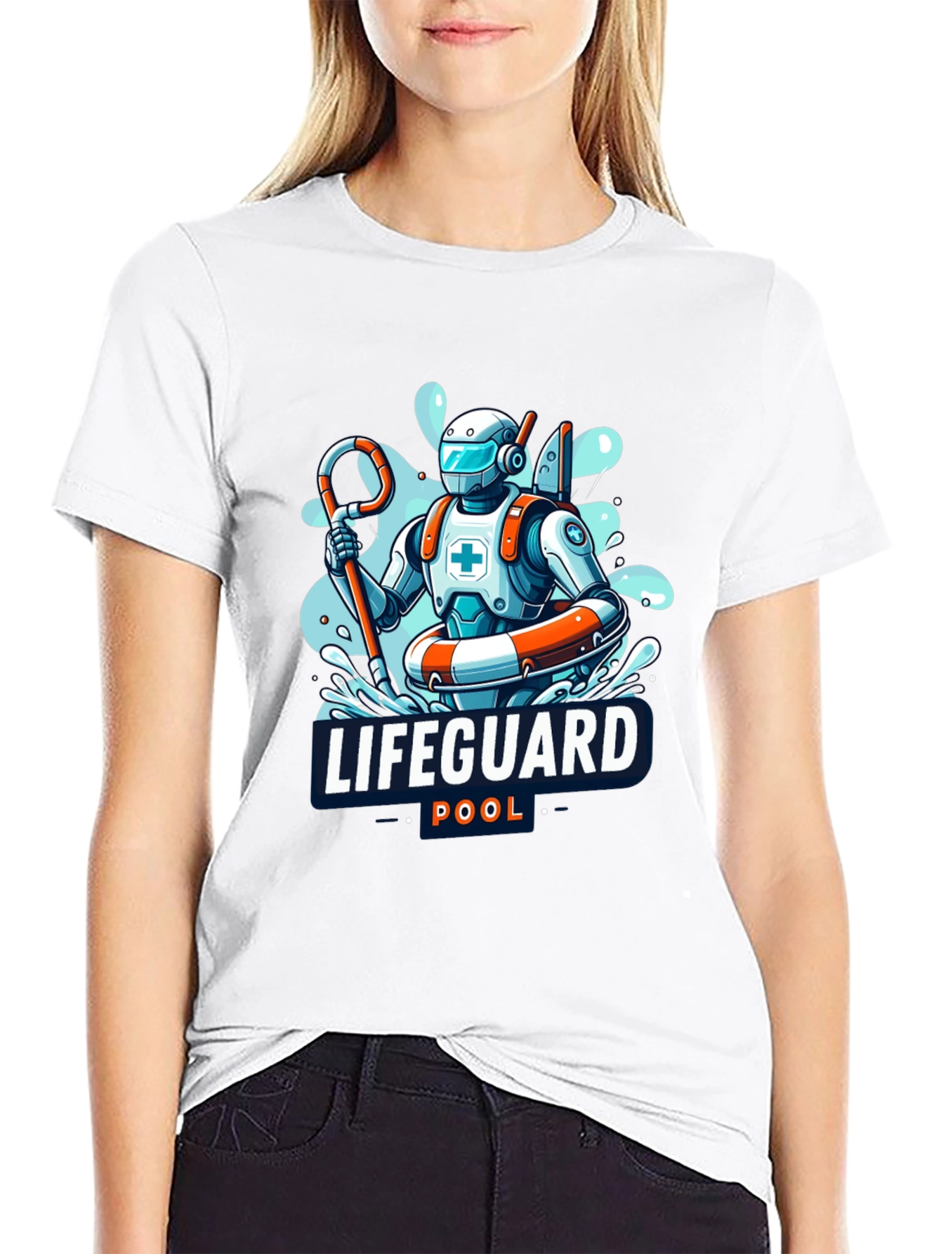 Robot Lifeguard Black T-Shirt - Cool Graphic Tee