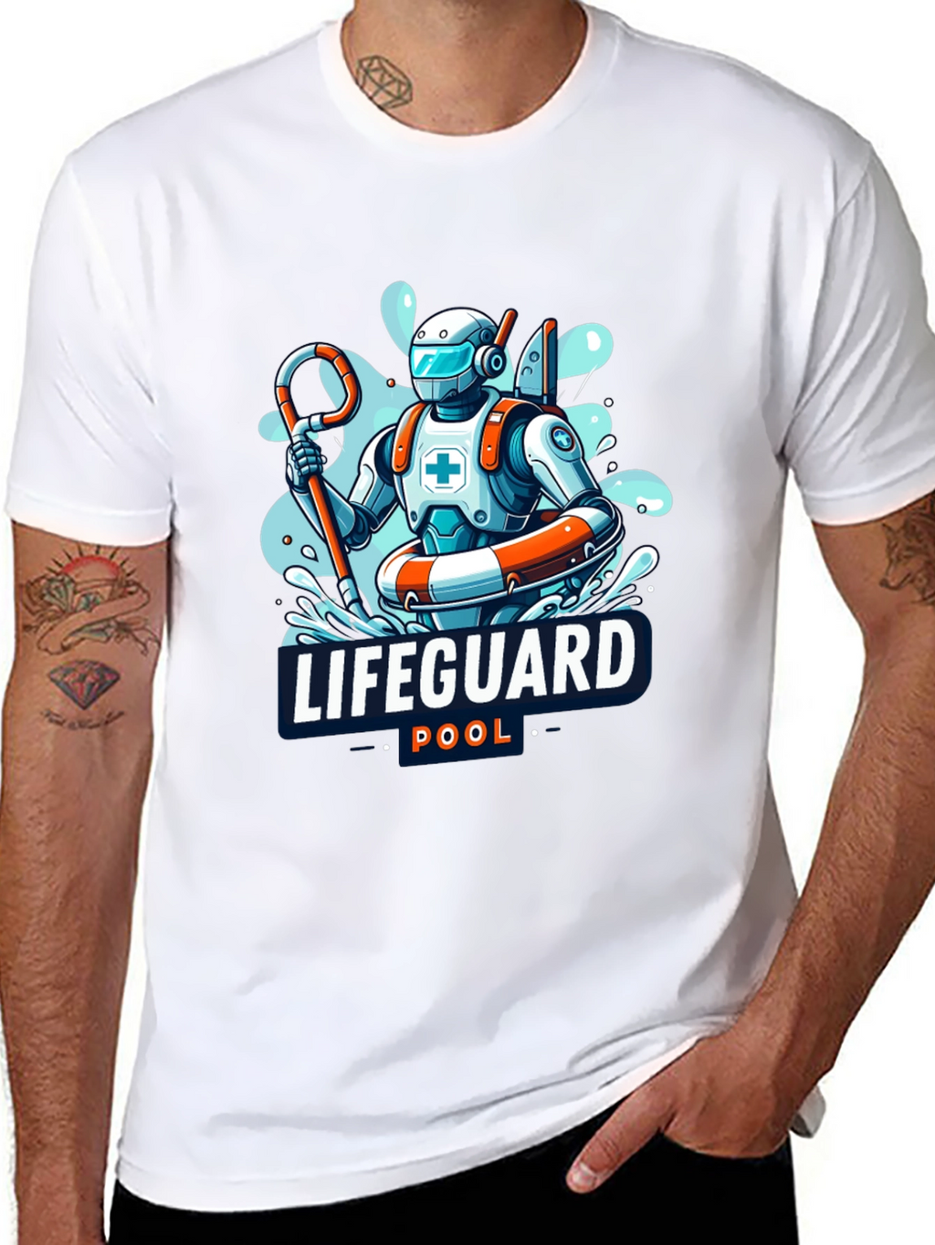 Robot Lifeguard Black T-Shirt - Cool Graphic Tee
