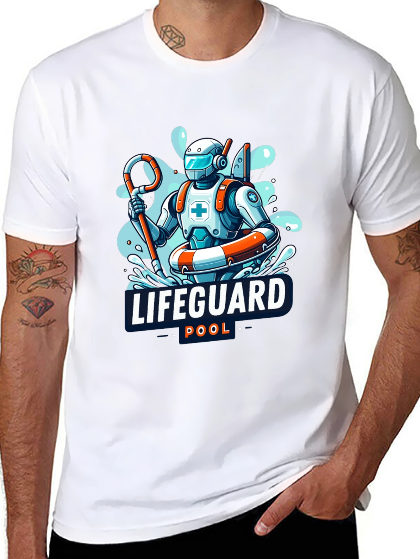 Robot Lifeguard Black T-Shirt - Cool Graphic Tee