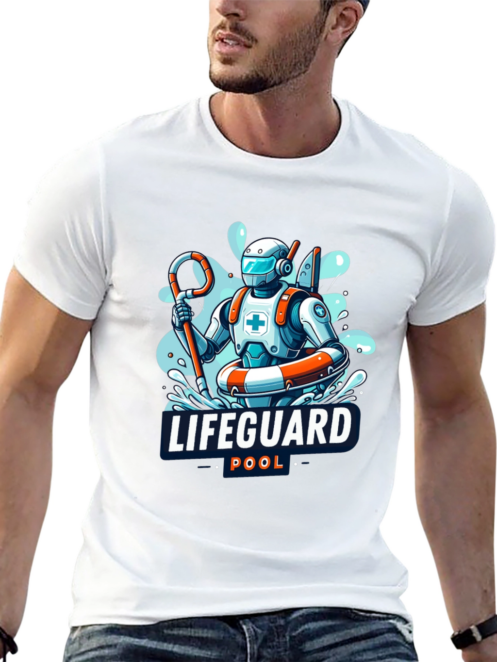 Robot Lifeguard Black T-Shirt - Cool Graphic Tee