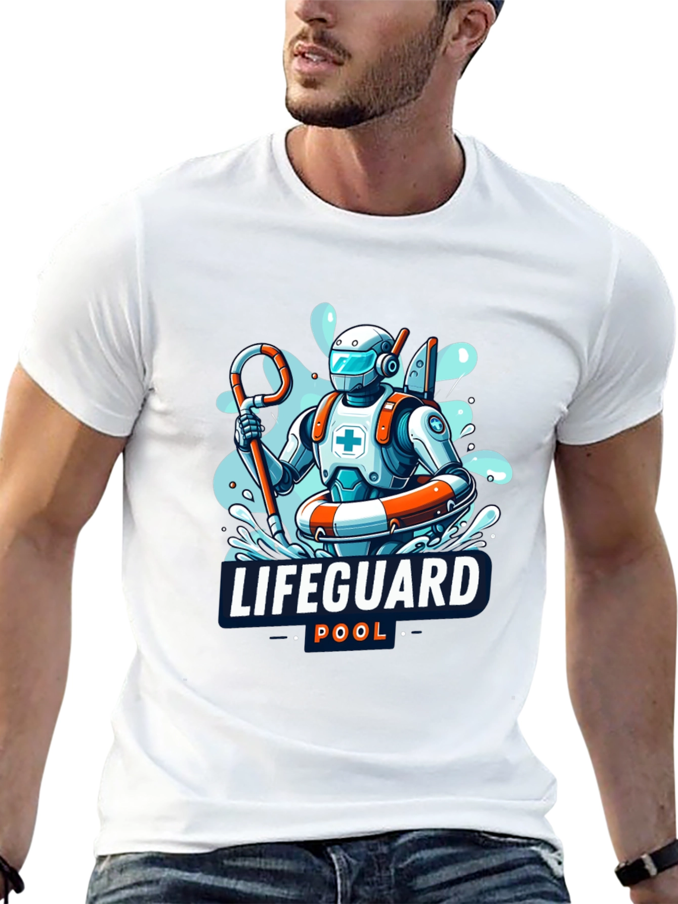 Robot Lifeguard Black T-Shirt - Cool Graphic Tee