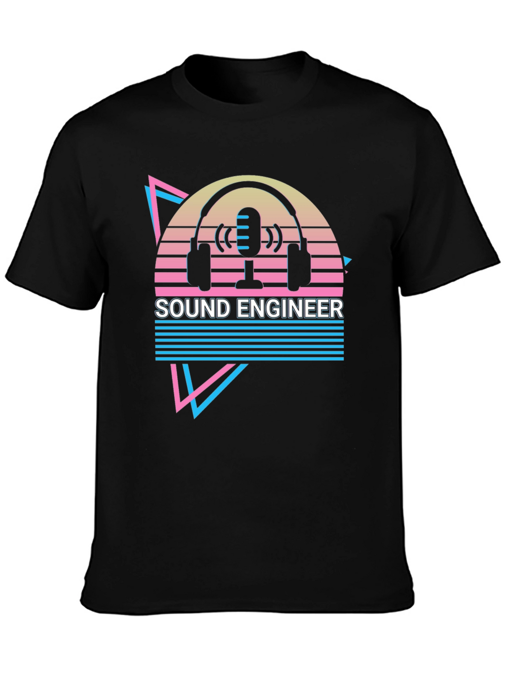 Sound Engineer Graphic T-Shirt - Retro Microphone Headphones Design