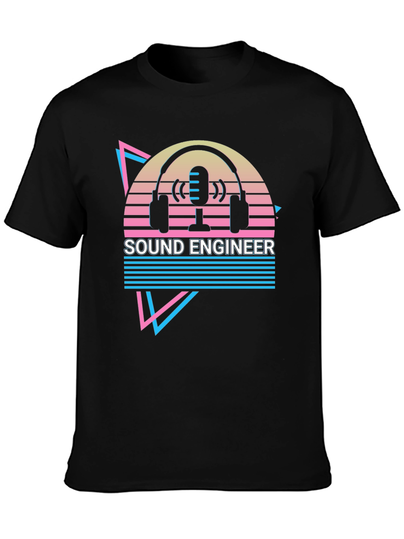 Sound Engineer Graphic T-Shirt - Retro Microphone Headphones Design