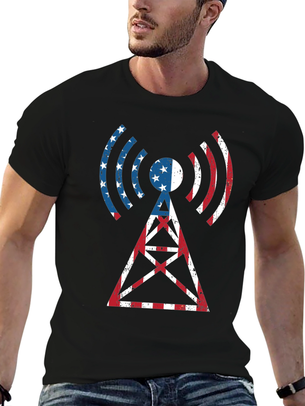 American Flag Radio Tower T-Shirt