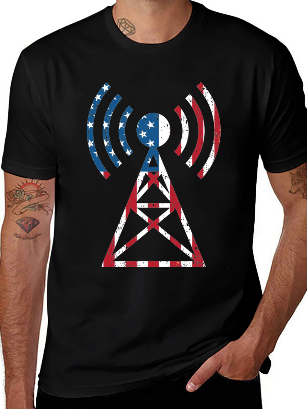 American Flag Radio Tower T-Shirt