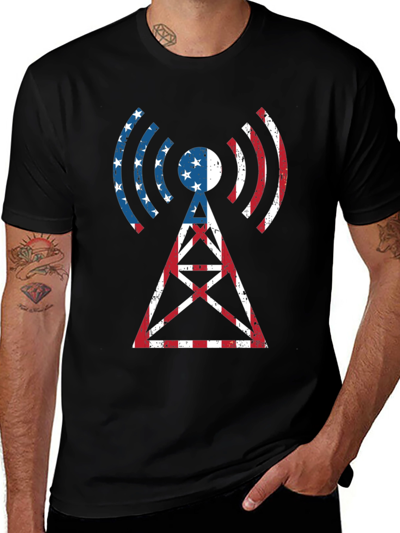 American Flag Radio Tower T-Shirt