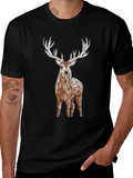 Geometric Deer Graphic Tee - Black