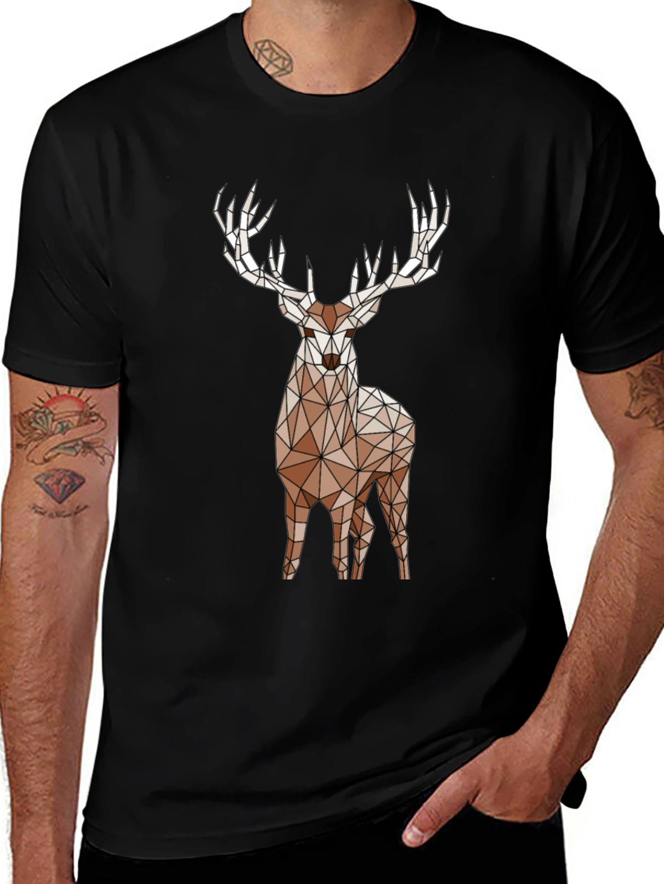 Geometric Deer Graphic Tee - Black