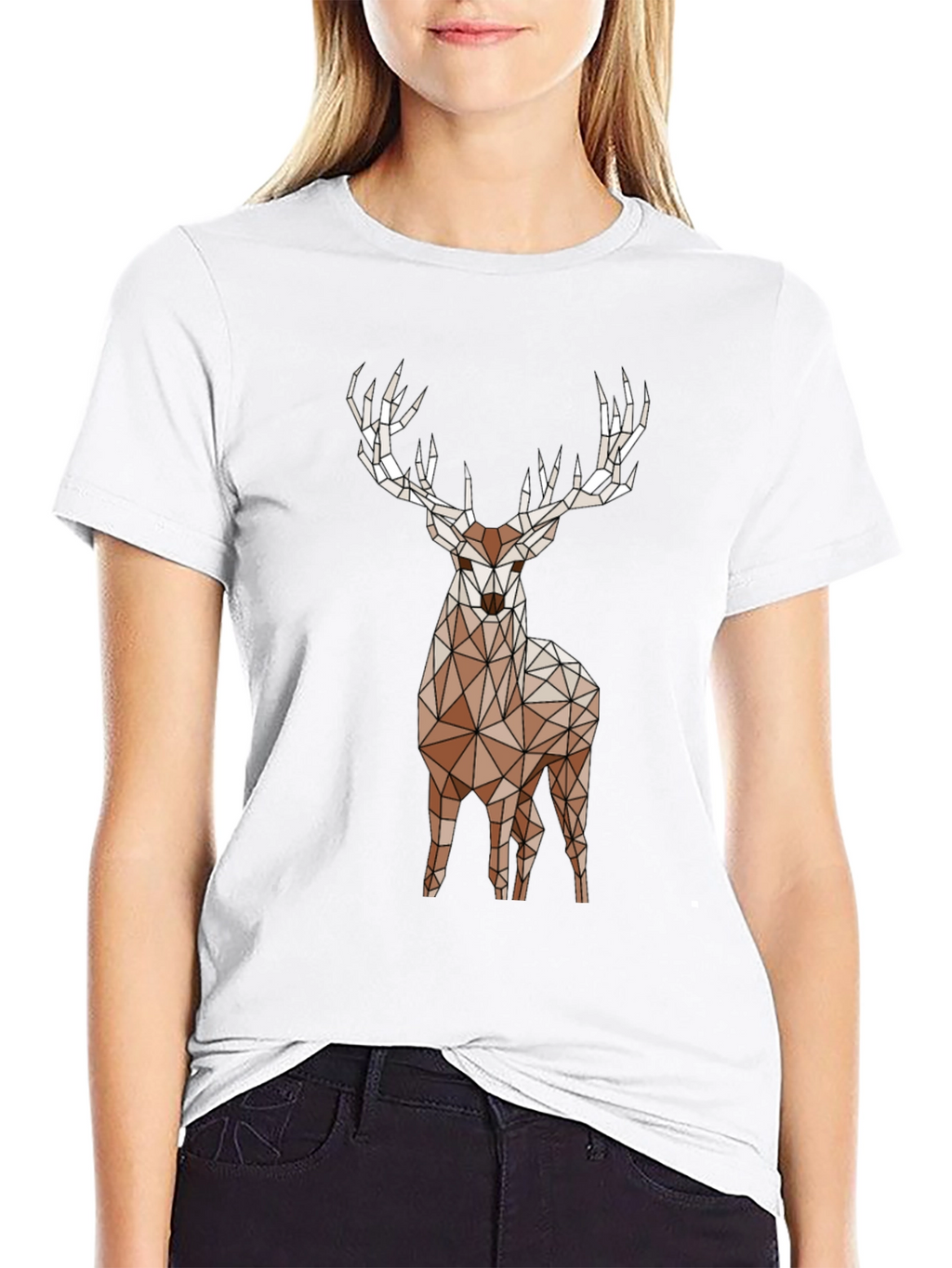 Geometric Deer Graphic Tee - Black