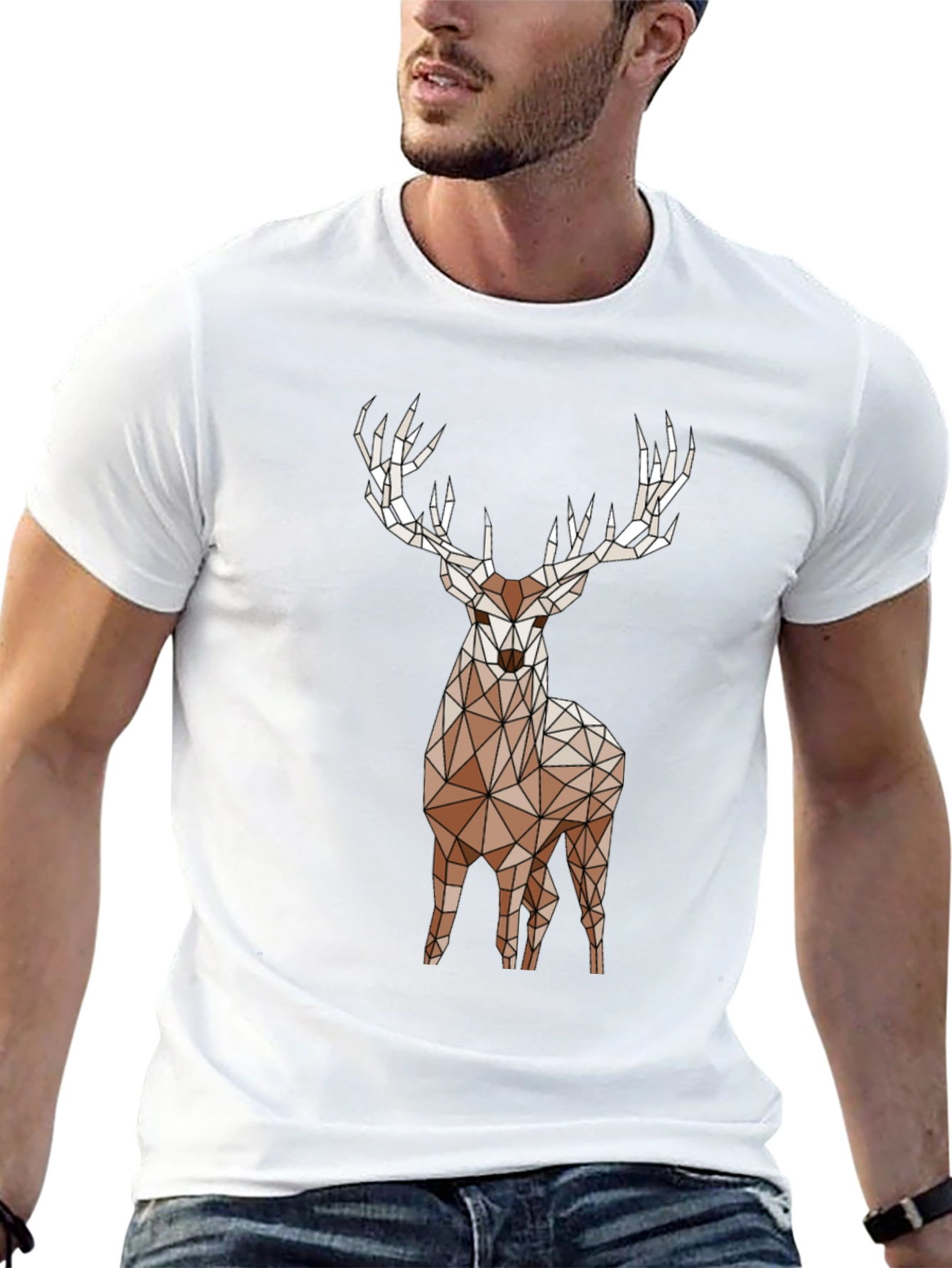 Geometric Deer Graphic Tee - Black