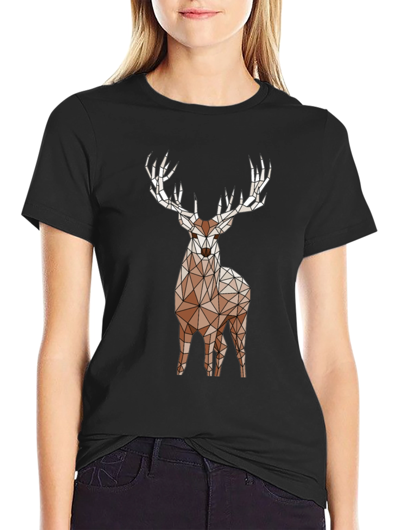 Geometric Deer Graphic Tee - Black