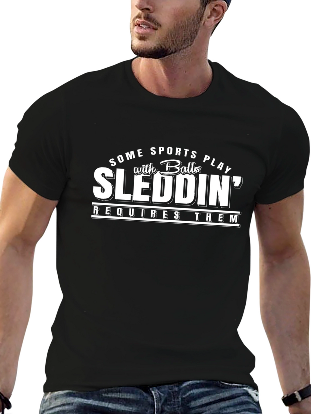 Sleddin Humor Graphic T-Shirt - Black