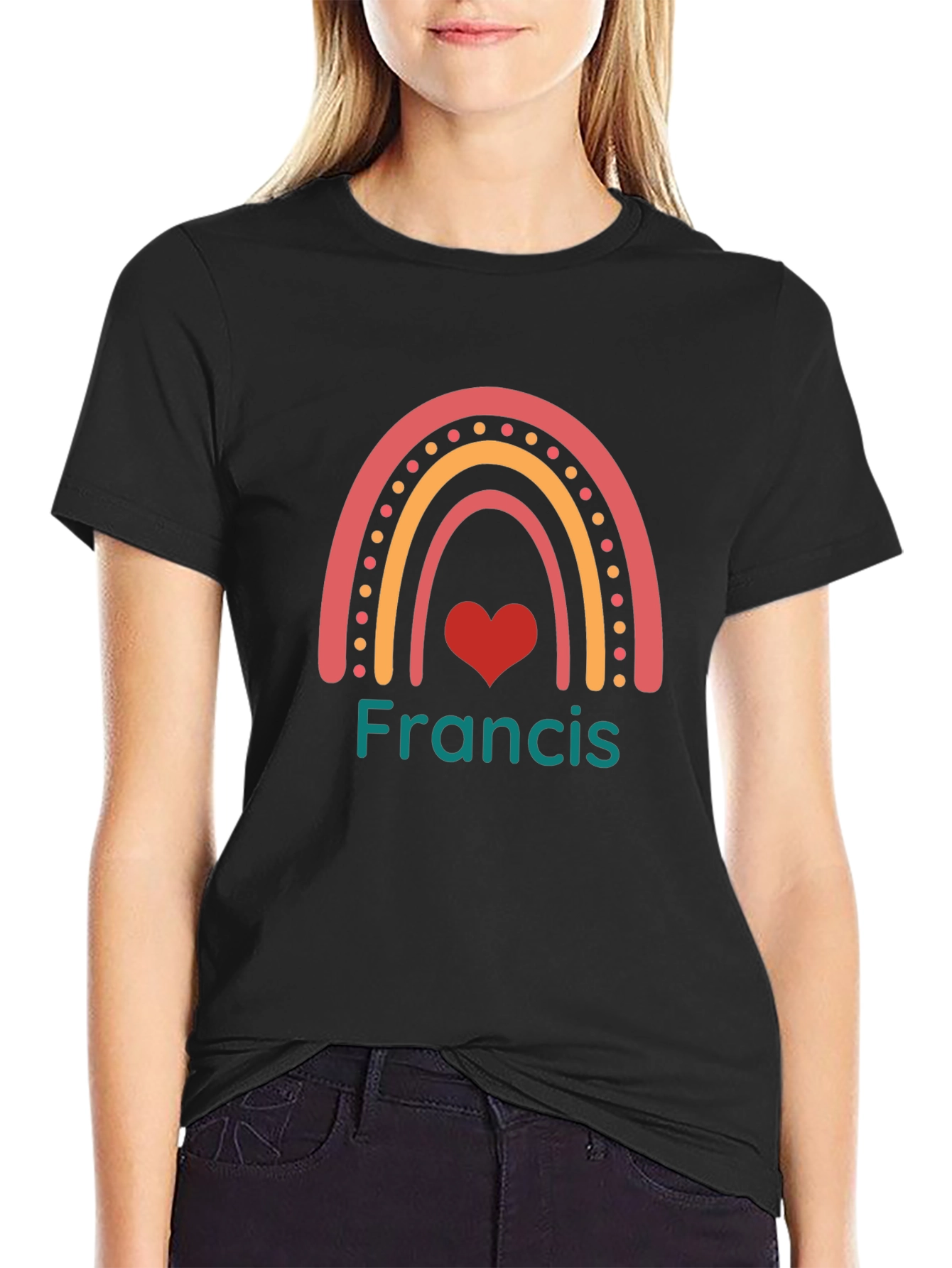 Francis Rainbow Heart Custom Name T-Shirt