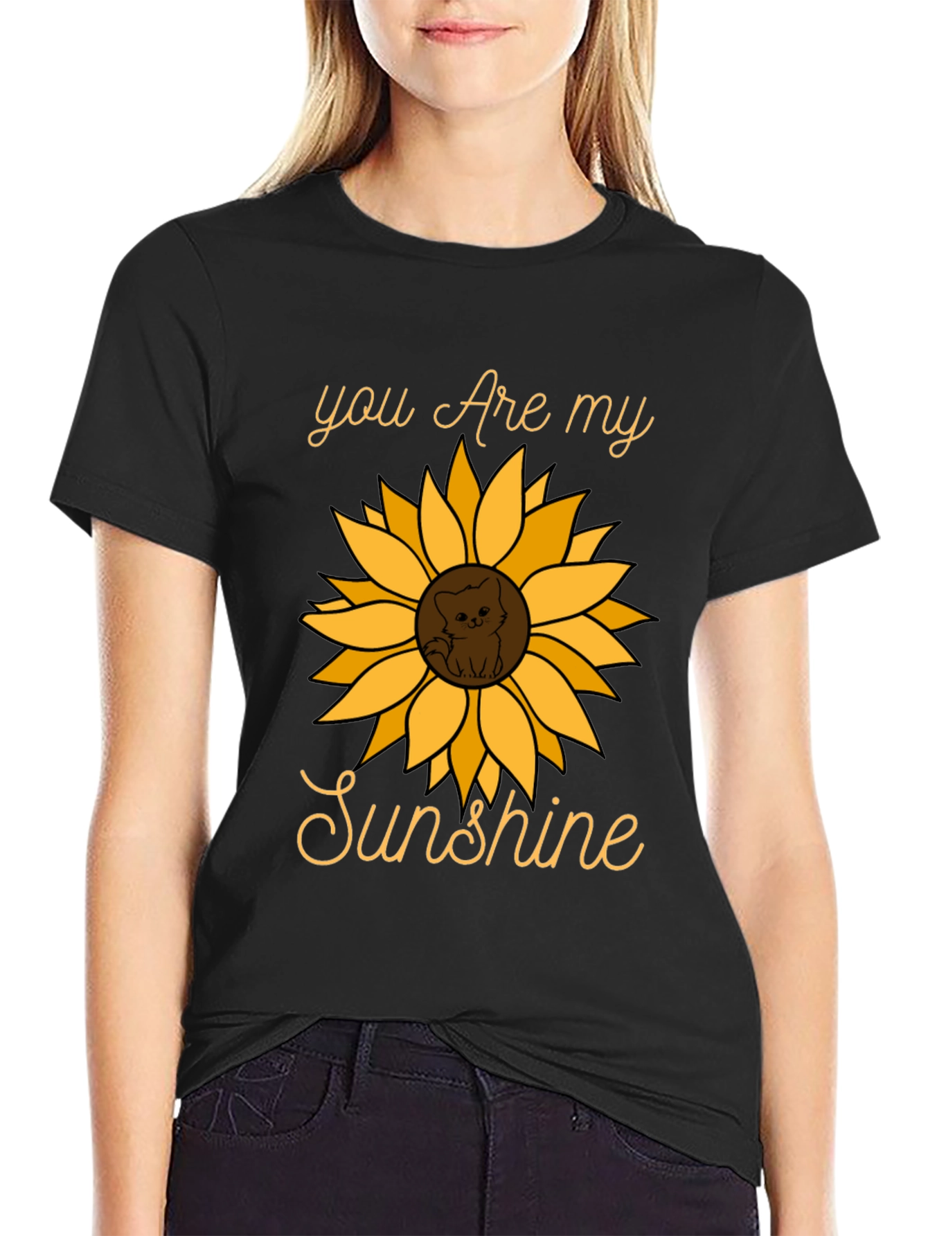 You Are My Sunshine Sunflower Cat Graphic Tee