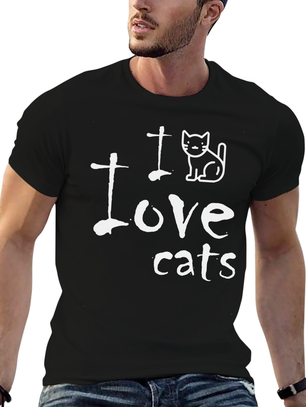 I Love Cats Graphic T-Shirt - Black