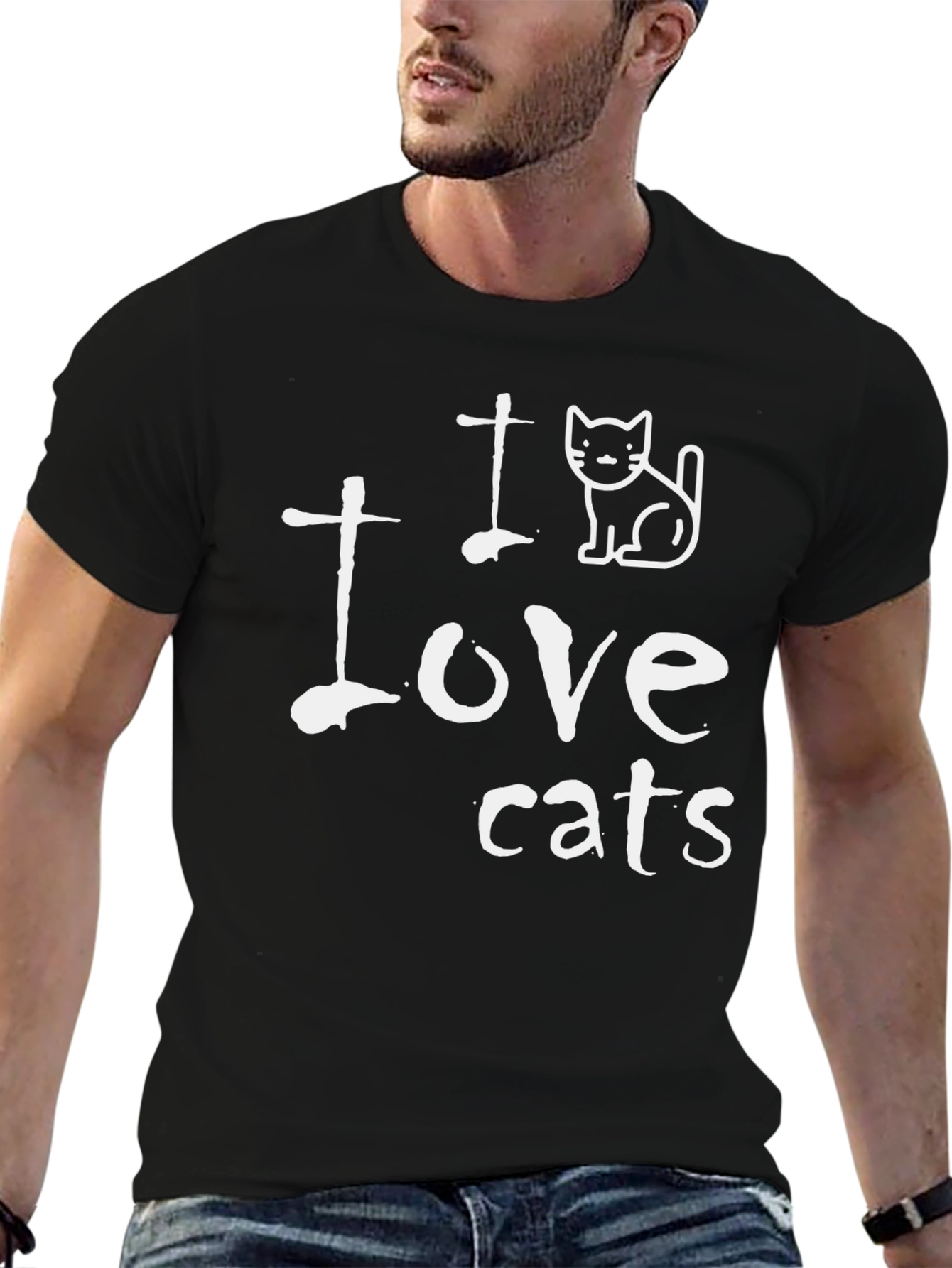 I Love Cats Graphic T-Shirt - Black