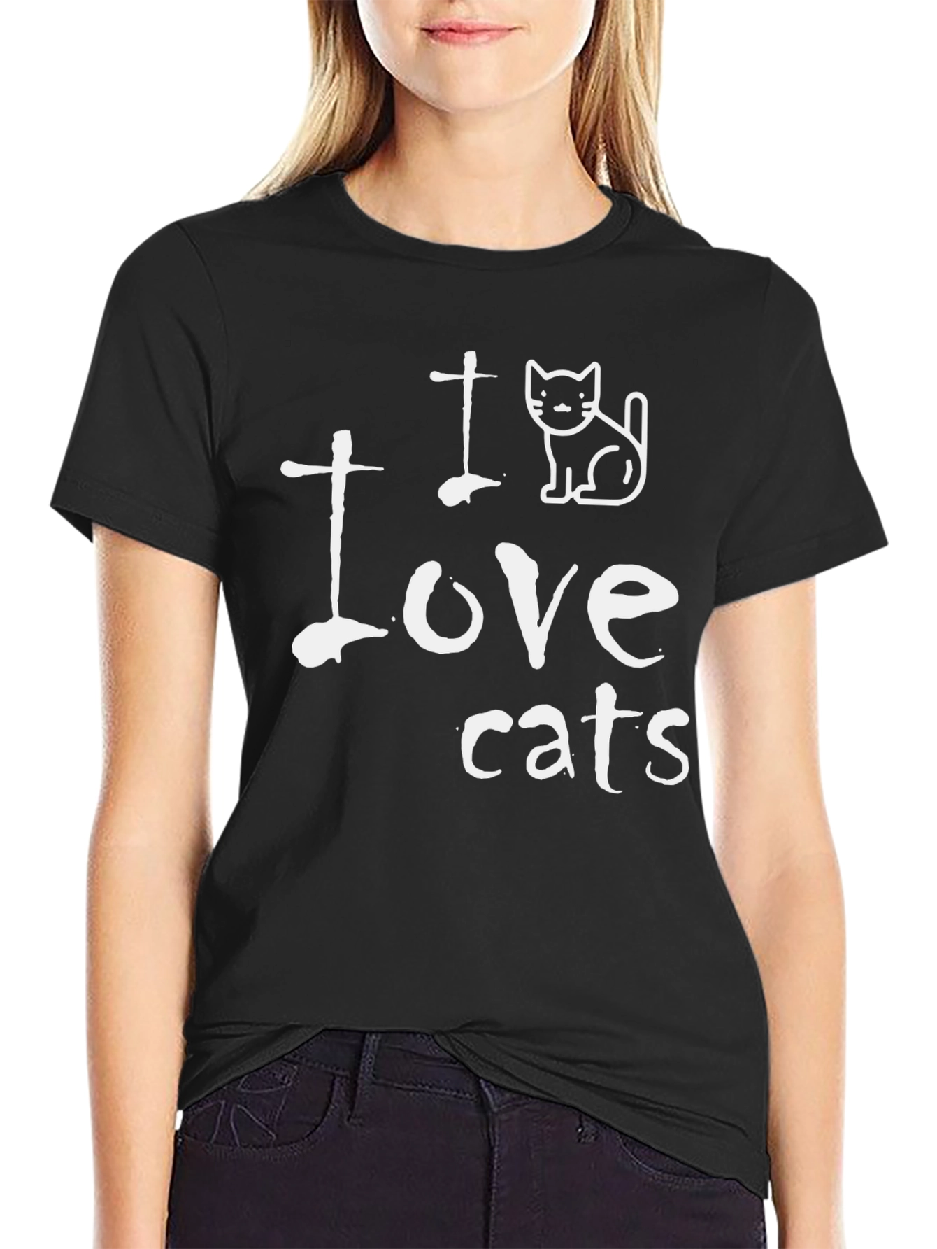 I Love Cats Graphic T-Shirt - Black