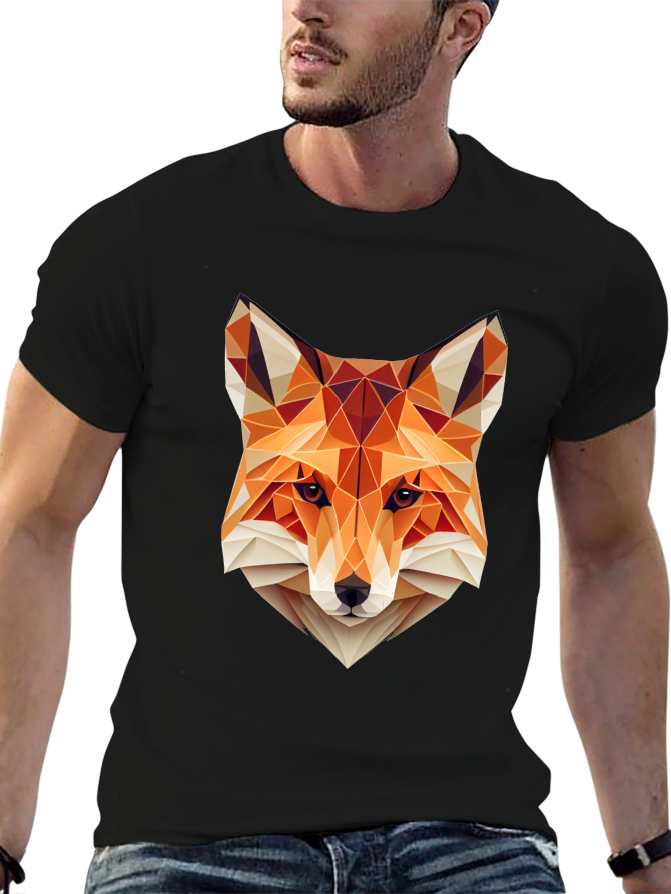 Geometric Fox Head Graphic T-Shirt - Stylish & Unique Design