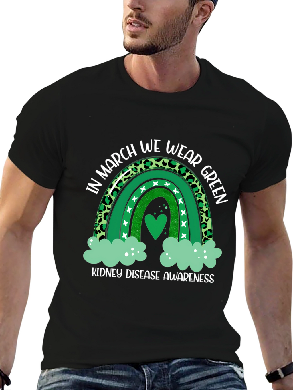 Kidney Disease Awareness Green Rainbow T-Shirt