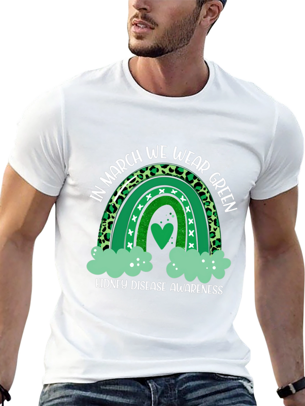 Kidney Disease Awareness Green Rainbow T-Shirt
