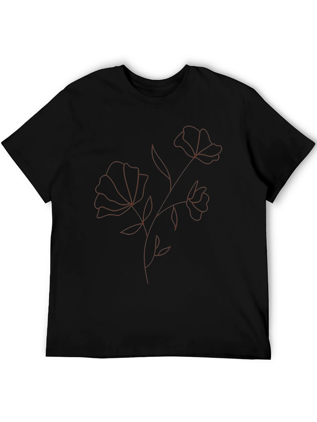 Minimalist Floral Outline Black T-Shirt