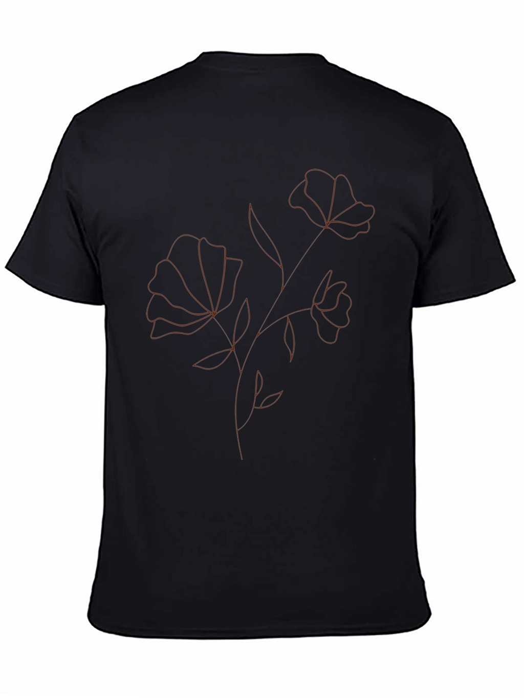 Minimalist Floral Outline Black T-Shirt