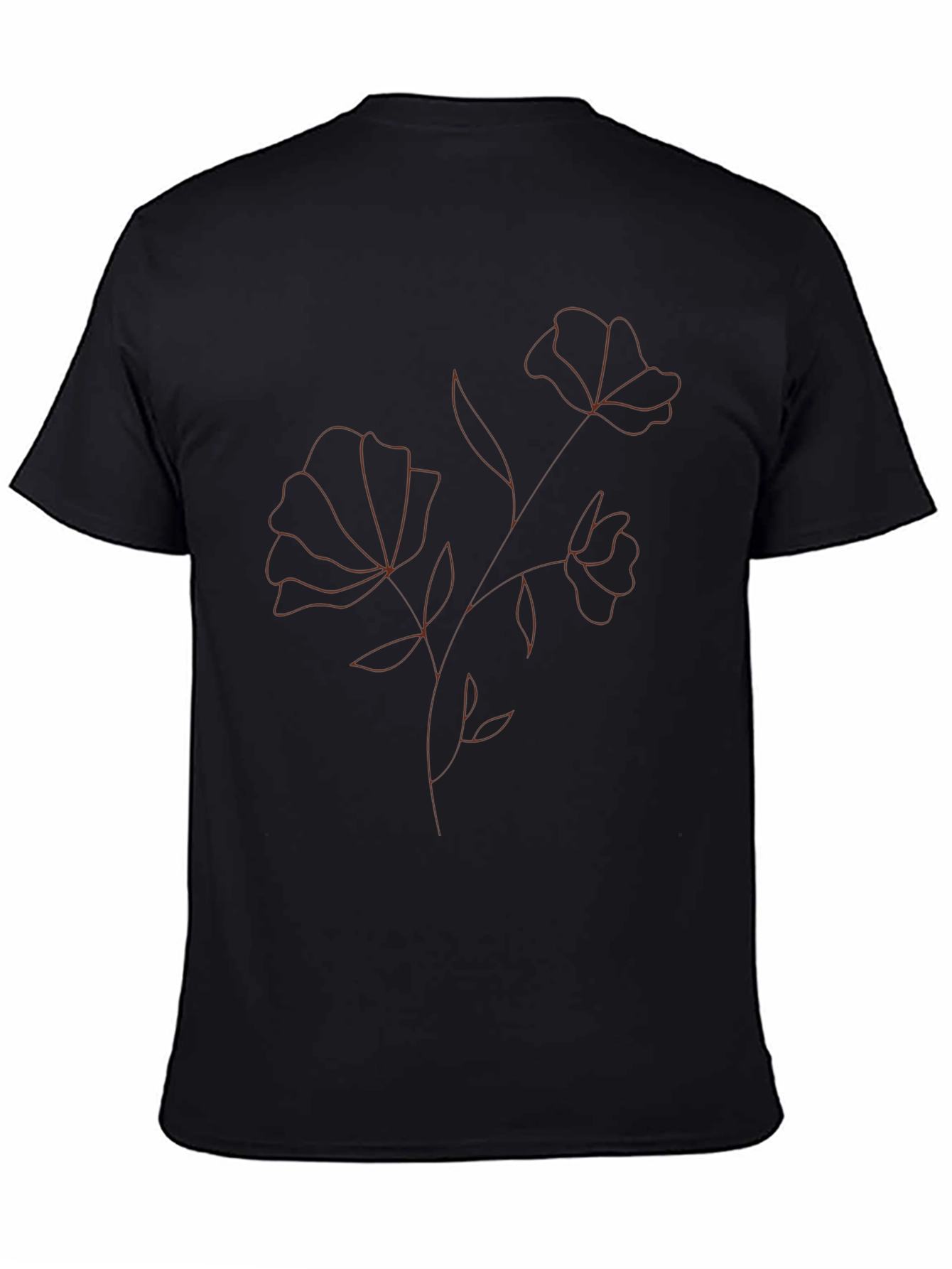 Minimalist Floral Outline Black T-Shirt