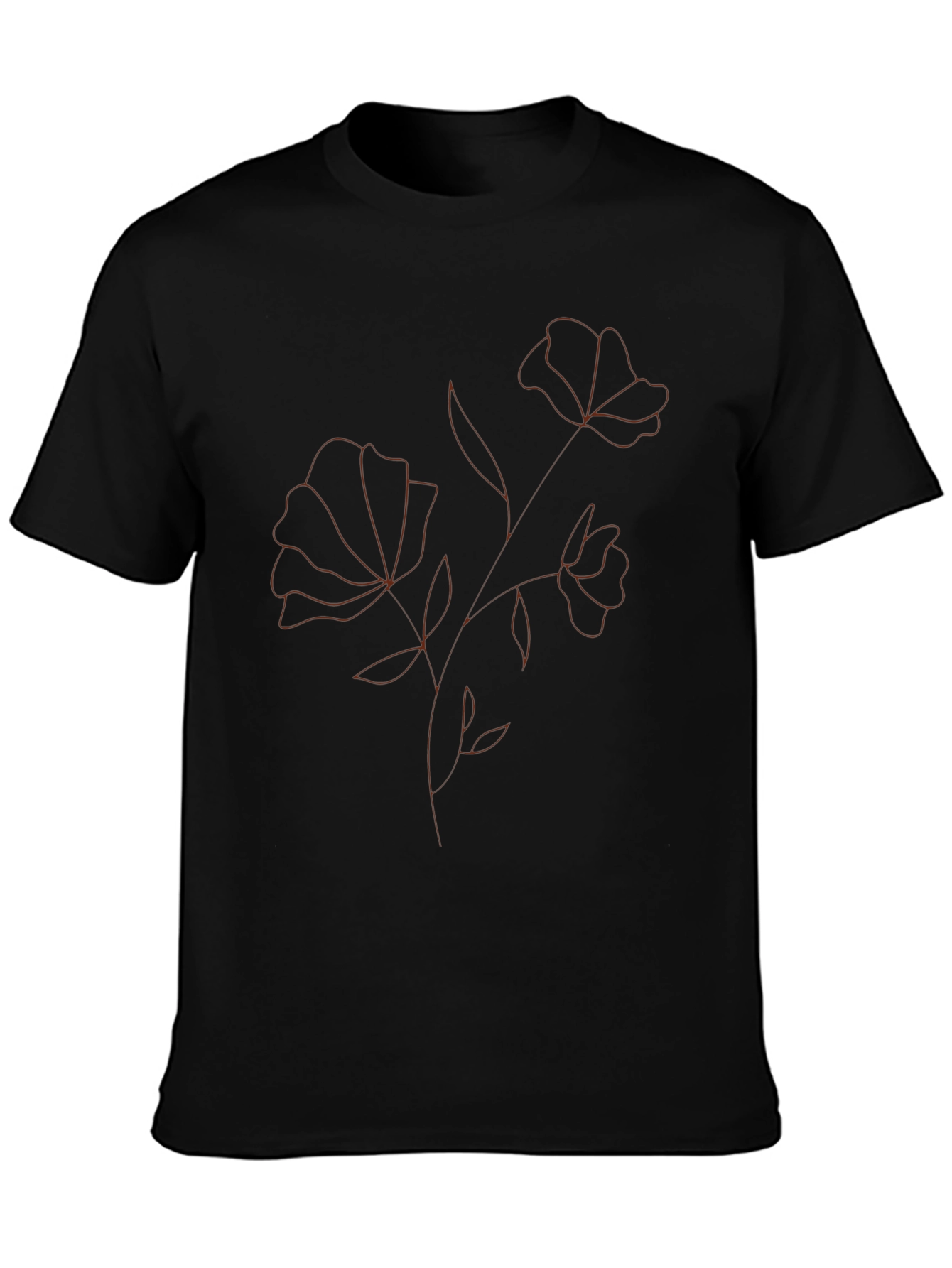 Minimalist Floral Outline Black T-Shirt