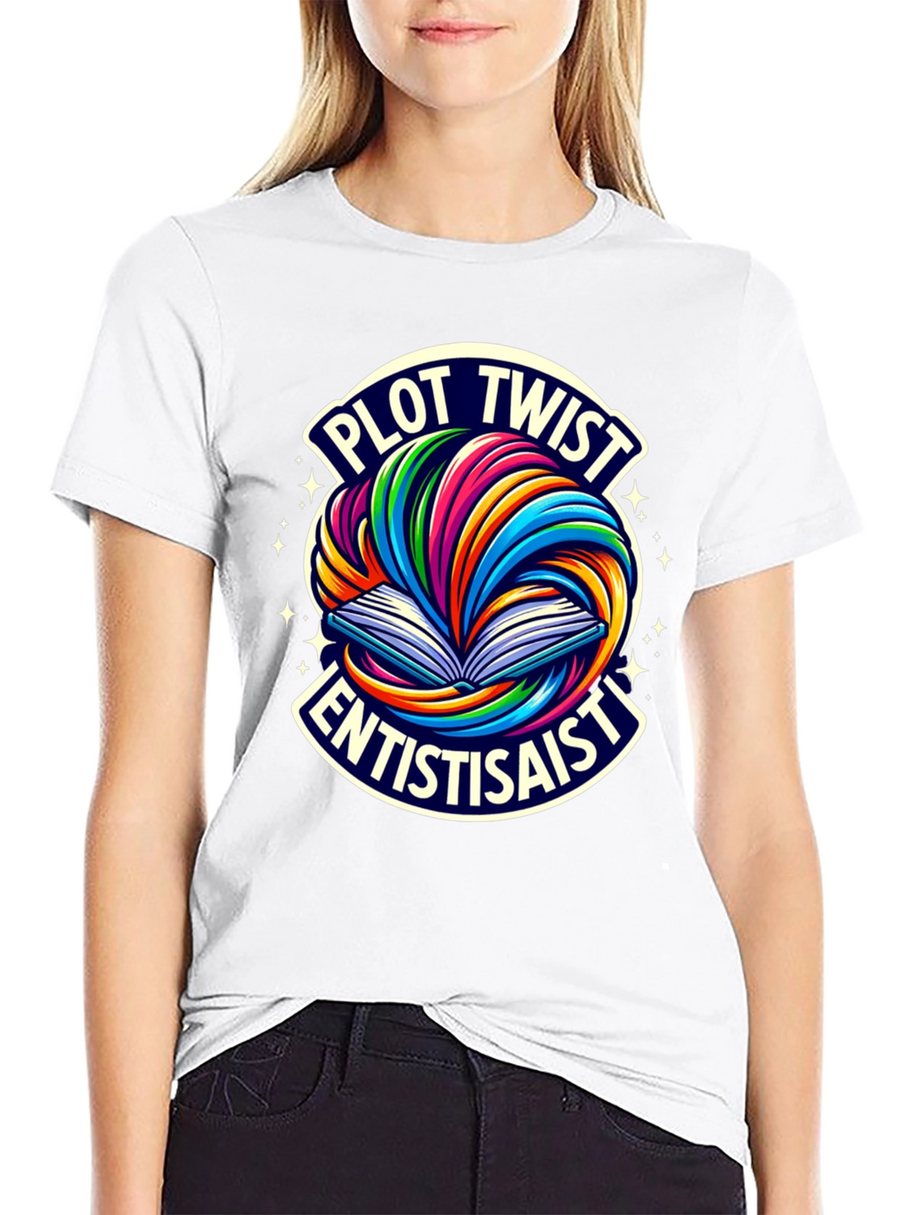 Plot Twist Enthusiast Graphic Tee - Black Cotton T-Shirt