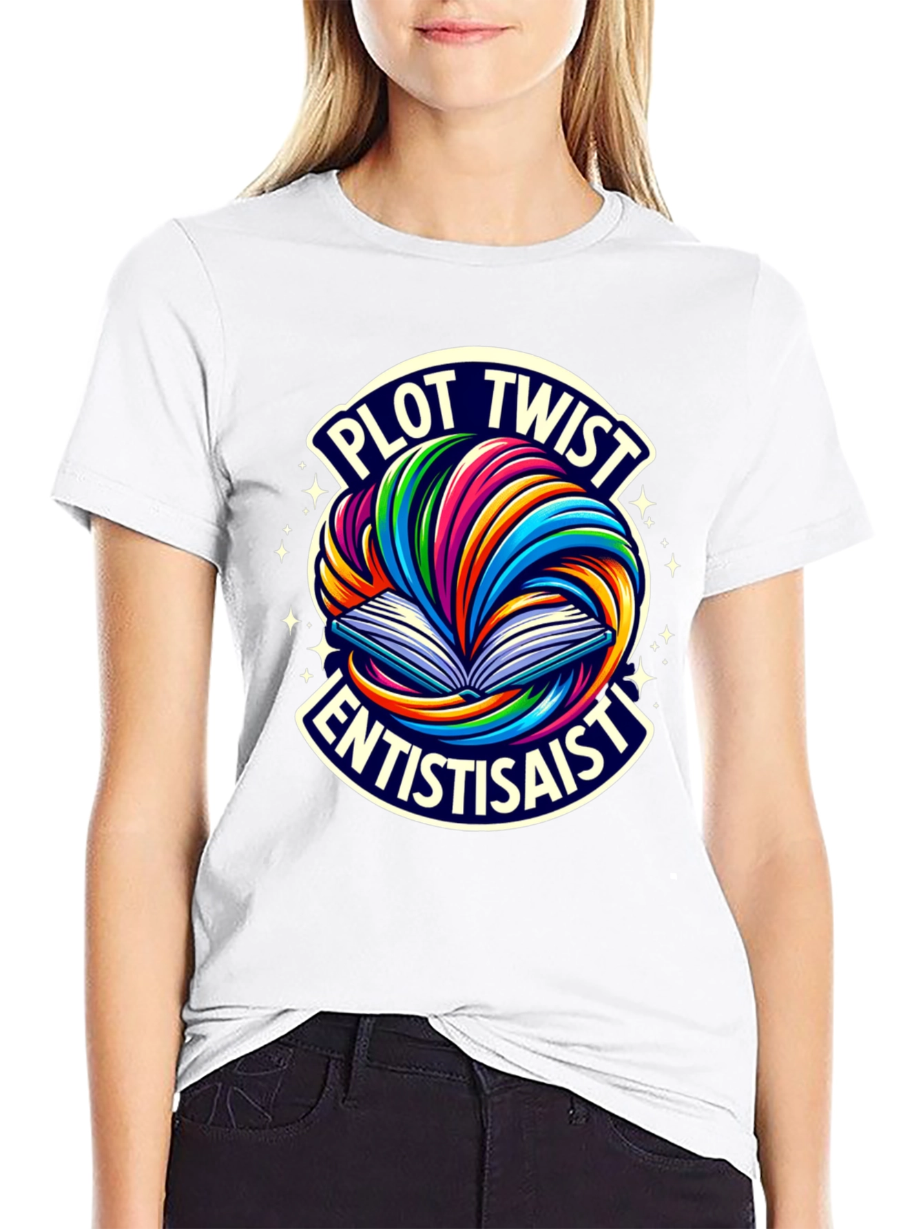 Plot Twist Enthusiast Graphic Tee - Black Cotton T-Shirt